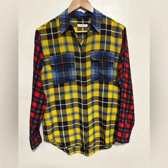 Equipment Femme silk plaid mix color button down top size xs - Picture 1 of 4